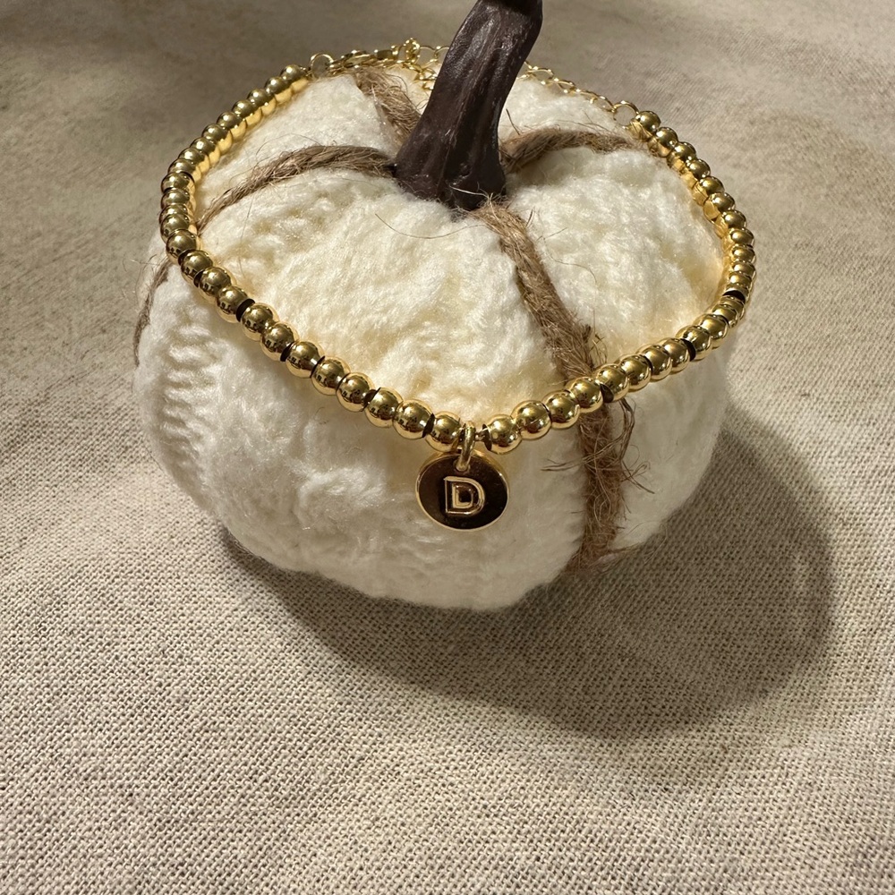 Gold Beaded Bracelet with Initial Charm